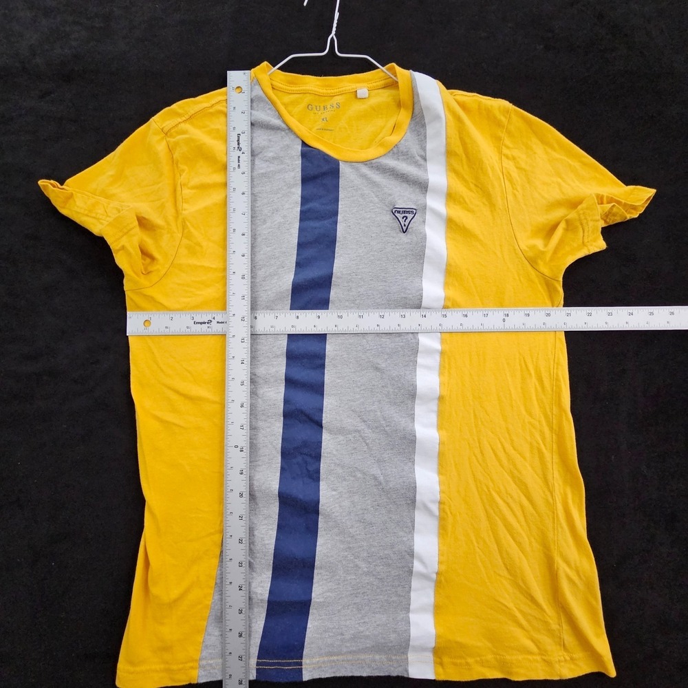 Guess Yellow Striped Embroidered Short Sleeve Cotton T-Shirt Men's XL - Picture 6 of 8